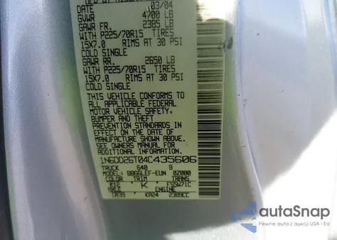 2004 Nissan Frontier Xe from USA, damaged, VIN 1N6DD26T04C435606